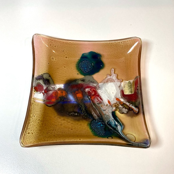 Fused Art Glass Trinket Dish, Multi-coloured - Picture 2 of 4